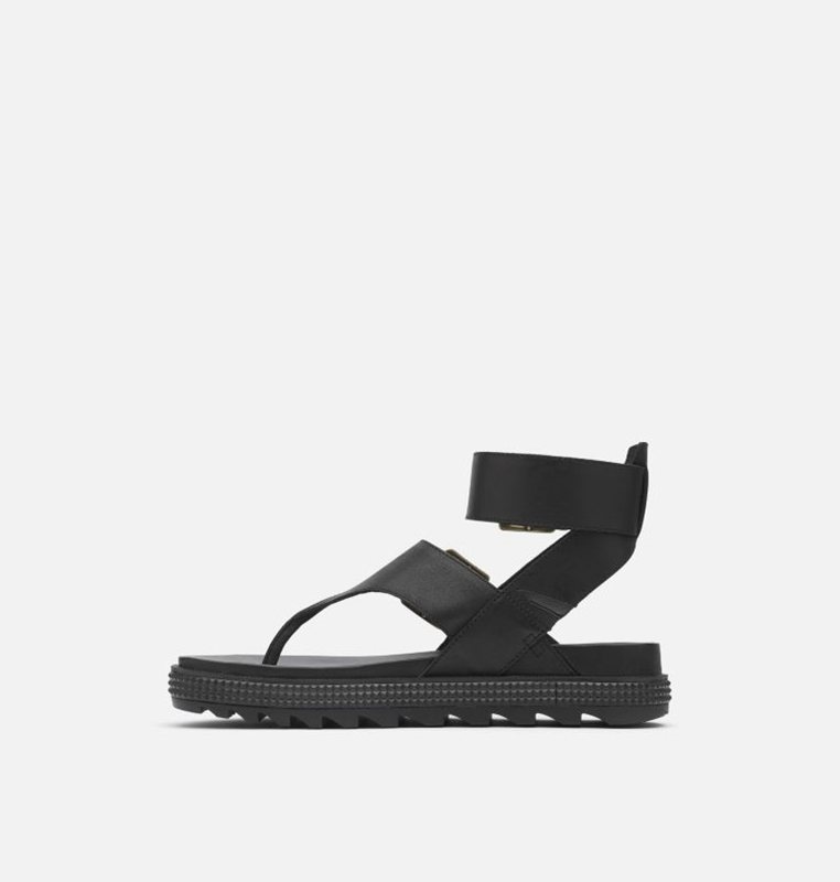 Womens Sandals Black - Sorel Roaming™ T-Strap Flat - 169-RNSDTW